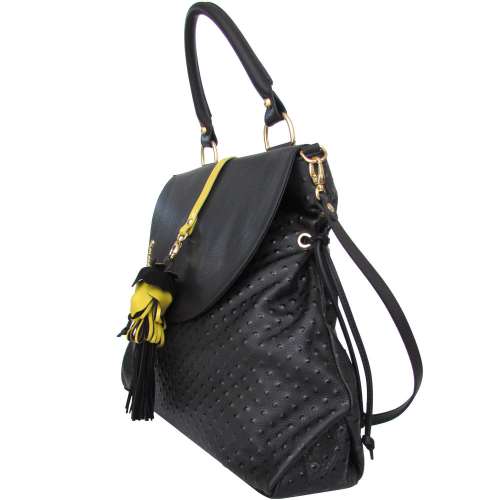 Braccialini fashion luxury dots black leather handbag with yellow rose pendant Best Deal in New York